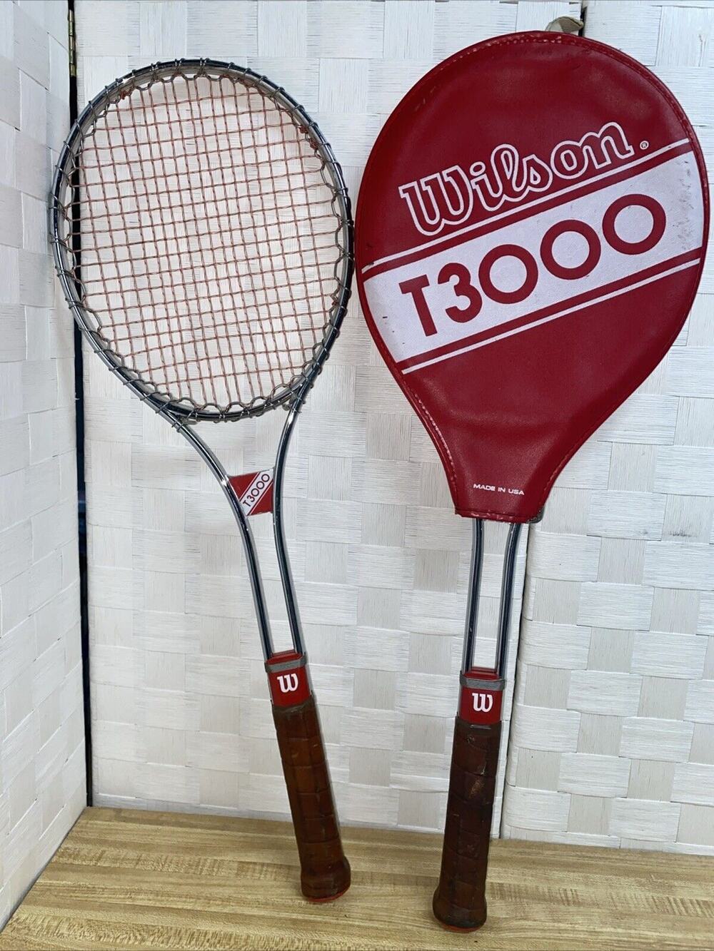 Lot of 2 Vintage Wilson T3000 Tennis Racquets One Logo Wilson Head Cover